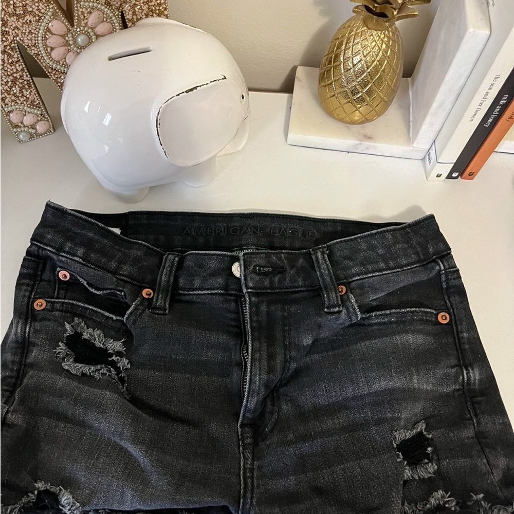 American Eagle Outfitters Charcoal Distressed High Rise Jeans